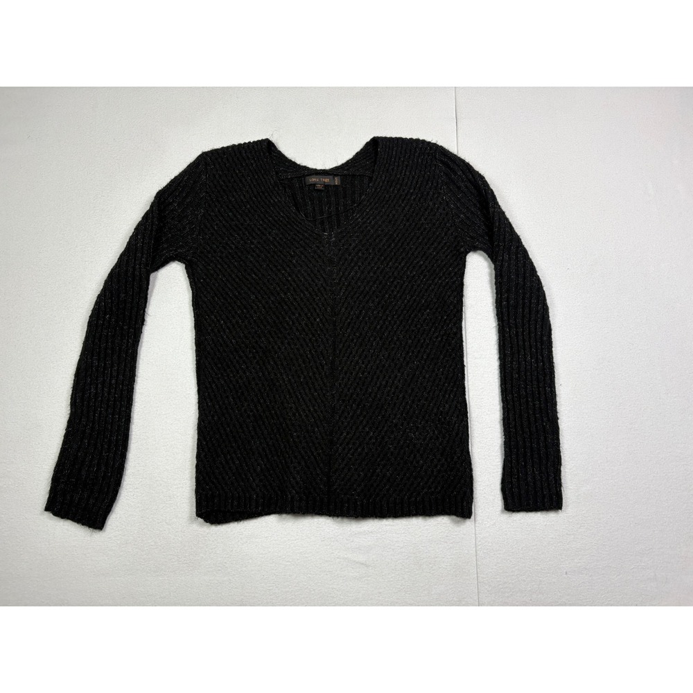 Love Tree Womens Black Metallic Ribbed V-Neck Knit Pullover Sweater Size Medium